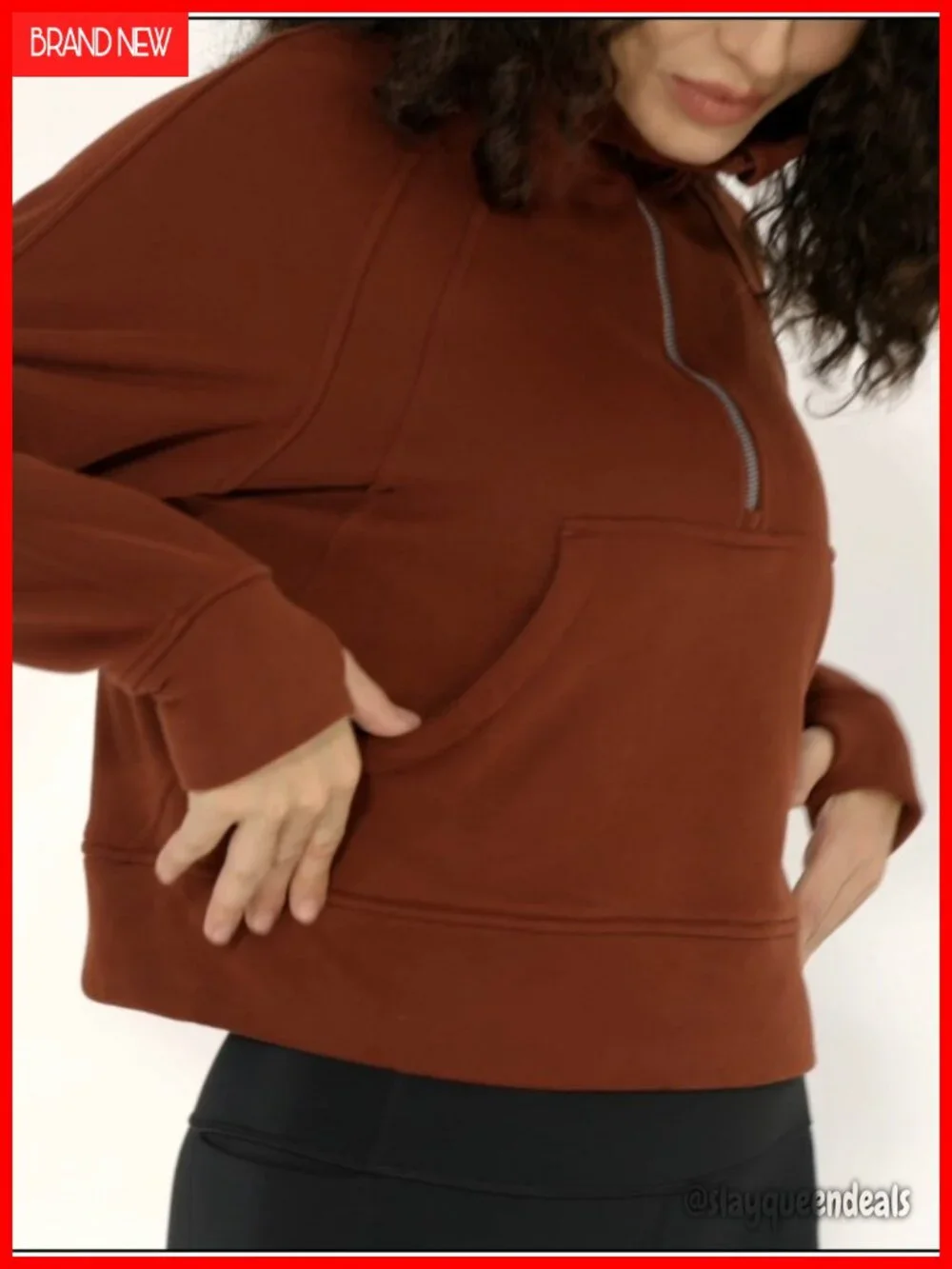 Women's Half Zip Fleece Crop Sweatshirt with Kangaroo Pocket